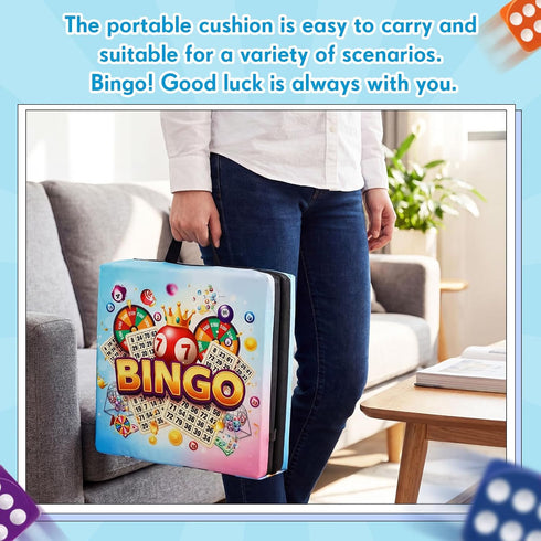 4" Thyle Bingo Jackpot Pattern Seat Cushion Extra Thick Double Seat Cushion with Strap & Handles Comfortable Folding