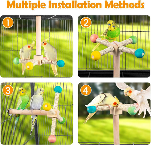 FrgKbTm Rotating Bird Perches Toy, Interactive Spinning Parrot Parakeet Toys, Wooden Exercise Stand Bird Cage