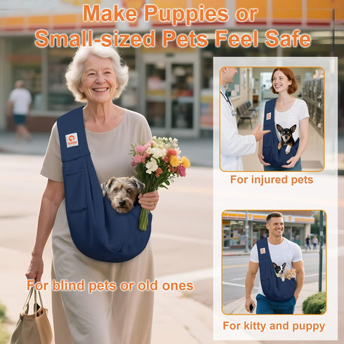 3-10 lbs Tomkas Small Dog Sling Carrier - Zipper Pocket & Adjustable Strap & Zip Pocket - for Pets (Dark Blue, M