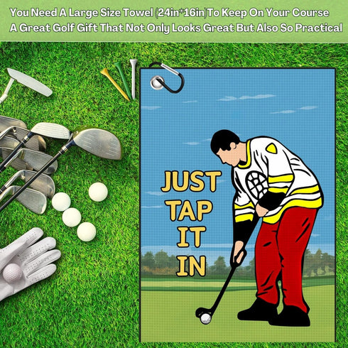 Funny Printed Golf Towel with Clip, Golf Gift for Men, Husband, Boyfriend, Dad - Just Tap It in