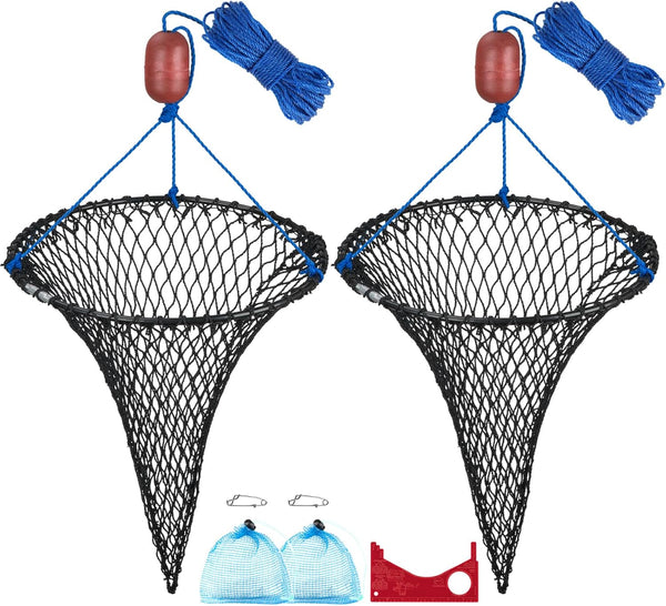QualyQualy Foldable Crab Trap 2-Pack, Small Crab Net with Buoy & Bait