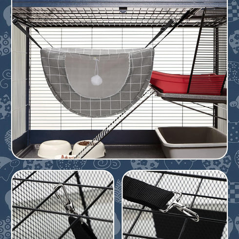 2 Pieces Cat Cage Hammock, Double Layer Soft Plush Hanging Pet Bed for Indoor Cats, Kittens, Ferrets, and Small Animals