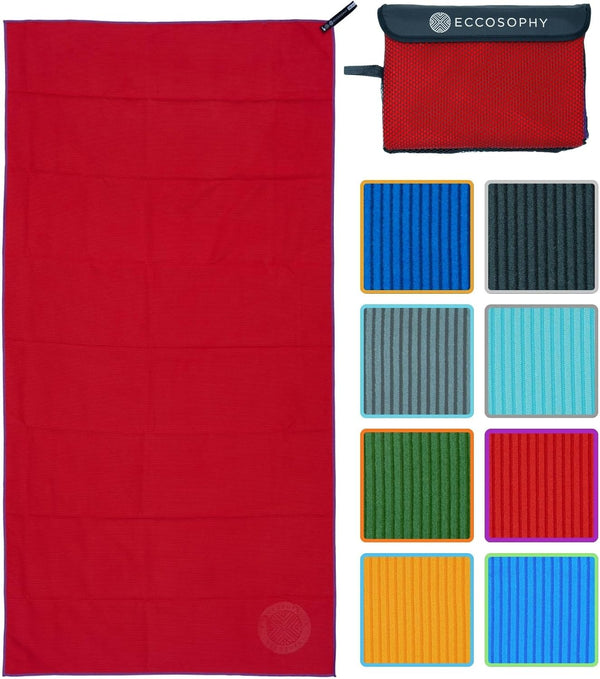 ECCOSOPHY Microfiber Beach Towel Quick Dry Gym Towel, Highly Absorbent with Ribbed
