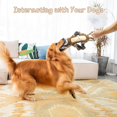 Interactive Squeaky Dog Toys, Funny Tug of War Plush Dog Chew Toys for Small, Medium, and Large Dogs - Lion