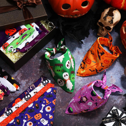 80 Set Silkfly Pieces Halloween Dog Bandanas Bulk for Dogs Bibs Triangle Scarf Dog Kerchief for Small Medium Large Pet