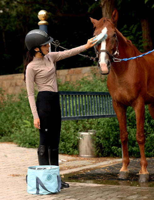 9 Set Harrison Howard Horse Grooming Kit Piece with Tote, Non-Slip Silicone Grip Brush for Horses, Shedding Bathing