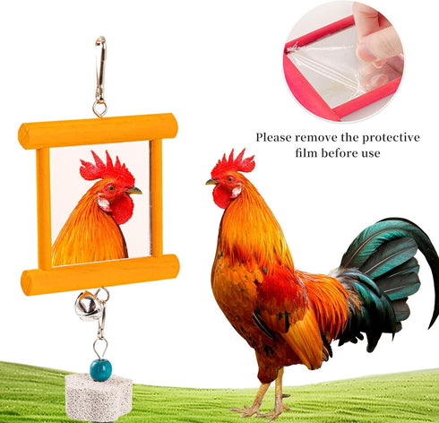 14PCS Chicken Toys for Coop Accessories, Swing Bridge Ladder Mirror Xylophone Toys with Bells Hanging String Vegetable