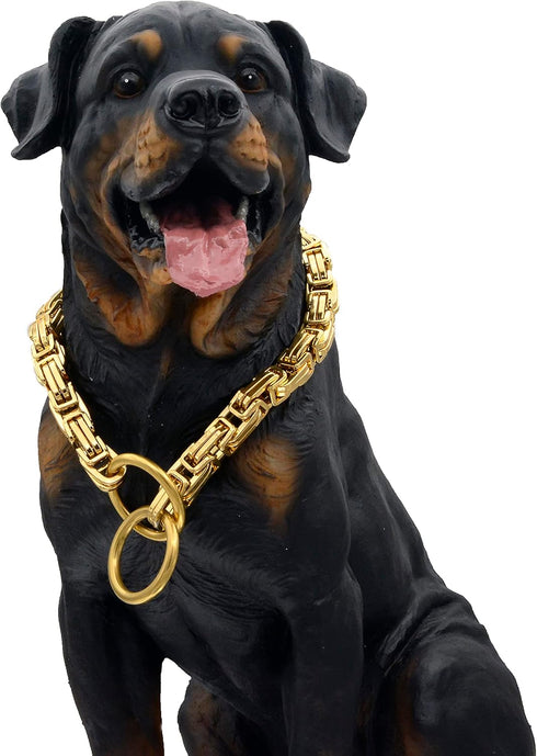 12MM Heavy Duty Slip Dog Collars for Dogs, Byzantine Chain Metal, Stainless Steel, Gold (14"-30") (26)