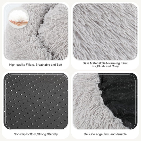 Dog Bed, Cat Calming Bed, Faux Fur Pillow Pet Donut Cuddler Round Plush Bed for Large Medium Small Dogs