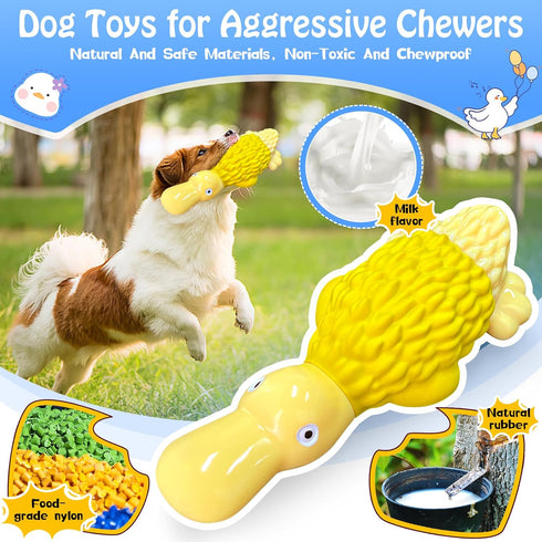 Dog Toys for Aggressive Chewers, Tough Large Squeaky Dog Toys for All Breed Sizes (Yellow)