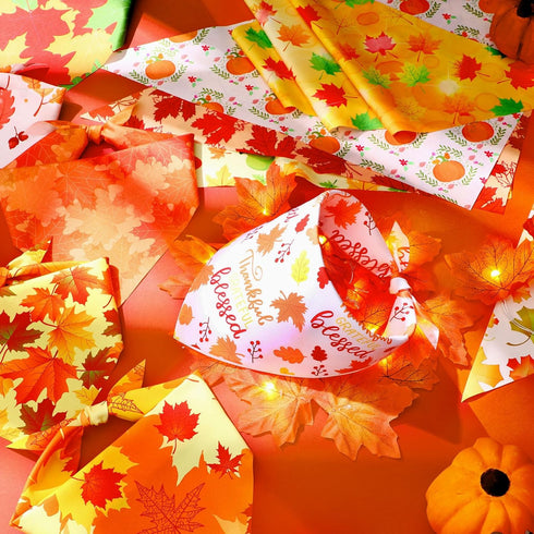 100 25 Preboun Pcs Fall Thanksgiving Dog Bandanas Bulk Pumpkin Maple Leaves Bandanas for Dogs Triangle Kerchief Bibs