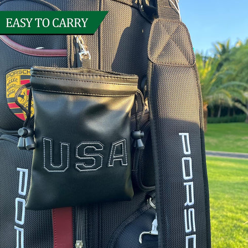 Golf Valuables Pouch, Leather Golf Tee Bag with Drawstrings, Golf Ball Bag for Men and Women