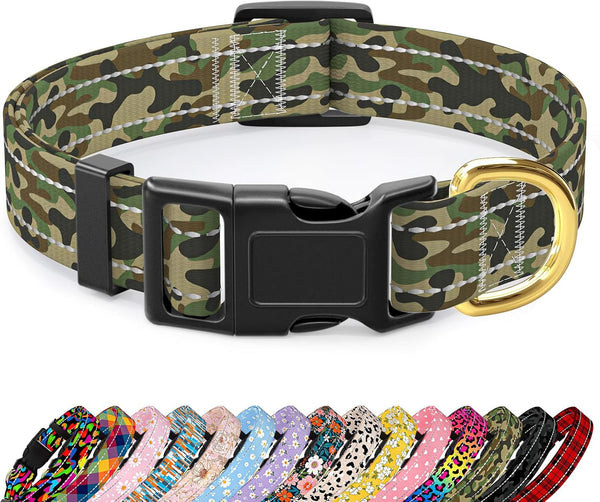 Reflective Cute Camouflage Dog Collar, Soft Nylon Adjustable Pet Collar for Small Dogs, Quick Release Buckle for