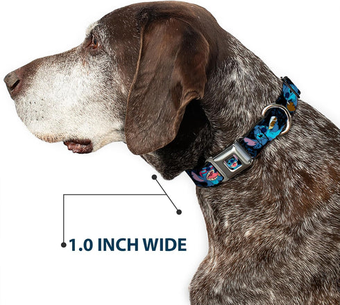 Buckle-Down Seatbelt Buckle Dog Collar, Stitch Snacking Poses, Black/Blue, 1" Wide, Fits 15-26" Neck