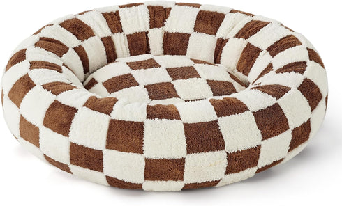 Lesure Donut Small Dog Bed - Brown Round Cat Bed for Indoor Cats, Anti-Anxiety Calming, Washable Plush & Anti Slip