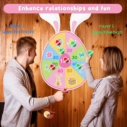 Set 12 Yquqwn Easter Dart Board Game for Kids Easter Egg Dartboard with Sticky Balls Toss Game Indoor Outdoor Family