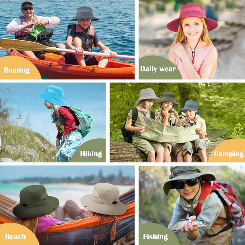 Zando Kids Sun Hat, Outdoor UPF 50+ Boys Fishing Bucket Hat for Hiking, Camping, and Beach
