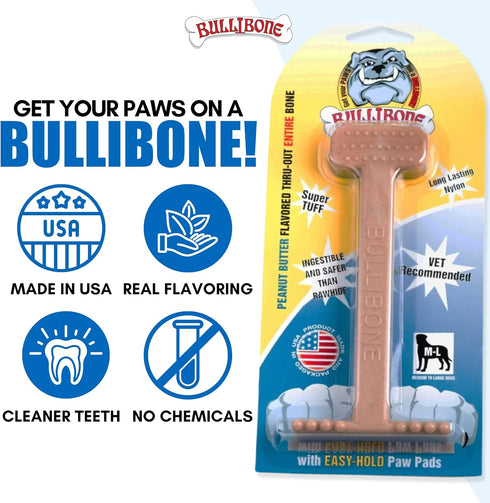 Bullibone Nylon Dog Chew Toy - Nylon Bone Improves Dental Hygiene, Easy Grip, Flavor Permeated (Peanut Butter, Small -