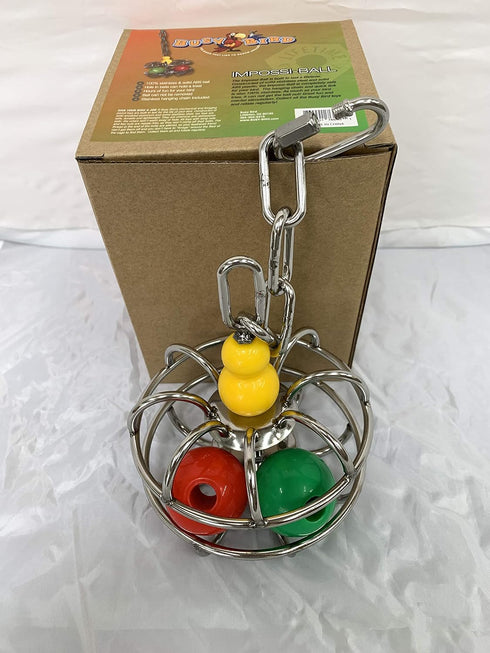 Impossiball Stainless Steel Bird Toy - Large Bird Toys for Macaw Enrichment and Parrot Foraging | Durable Treat