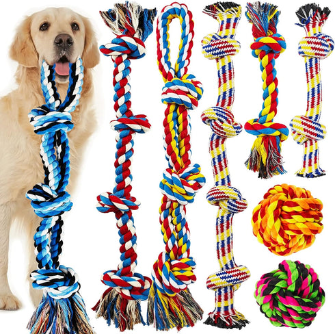 Large Dog Chew Toys for Aggressive Chewers - 12 Pack Indestructible Rope Toys for Large Breeds, Tug of War
