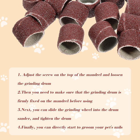 Wanmu 62Pcs Set (80#/120#) Pet Nail Grinder Replacement Kit with Grit Sanding Bands, Dog Grinding Drums Nail Smoother