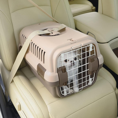 Richell Pet Travel Carrier, Size Small, Brown, for Dogs & Cats up to 11 lbs, Travel Carrier or Crate