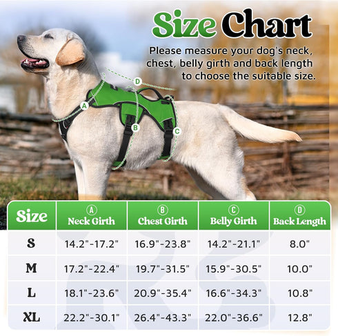 rabbitgoo Escape Proof Dog Harness, Reflective No Pull Vest, Soft Padded, Adjustable, Large, Green