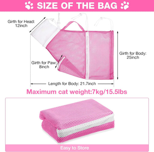Cat Shower Net Bag Grooming Bathing, Adjustable Washing Bag for Cat Restraint Accessories Prevent Biting Scratching