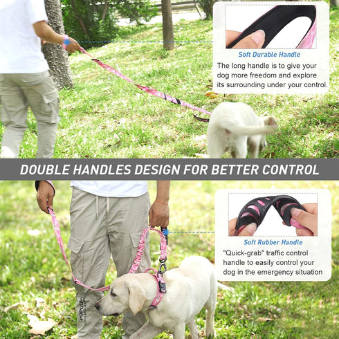 Hotsky Tactical Dog Leash Heavy Duty for Medium Large Dogs, 4-6FT Bungee Shock Absorbing with Padded Double Handle,