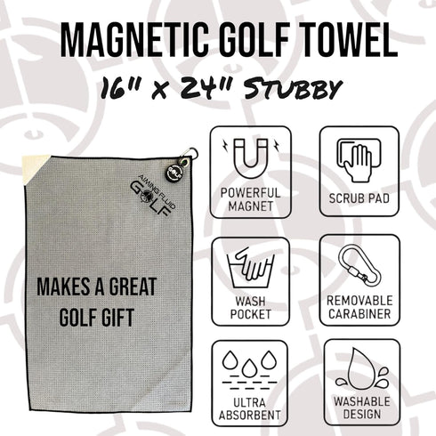 Multi-Function Magnetic Golf Towel, 16" x 24", Light Grey with Wash Pocket and Ball Scrubber