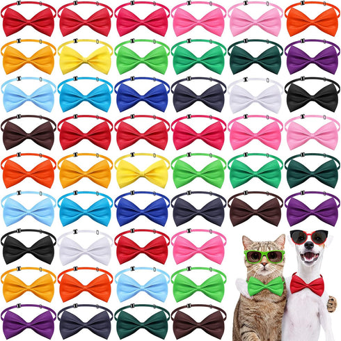 200 Pieces Adjustable Dog Bow Ties with Collar, 19 Colors, Pet Grooming Accessories for Medium Little Dogs