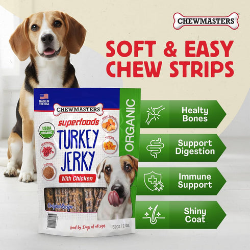 2lb Chewmasters Organic Turkey Jerky with Chicken Dog Treat for All Life Stages - Fresh and Healthy Turkey Dog Treats
