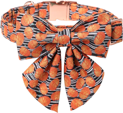 Maca Bates Halloween Pumpkin Dog Collar, Adjustable Bow Bowtie for Dogs, Cute Collars Accessories for Fall Gift