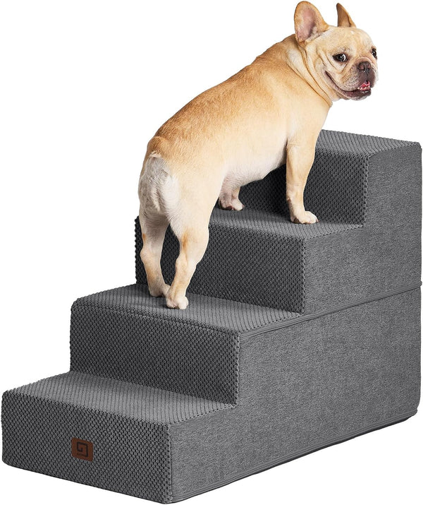 EHEYCIGA 18”H Dog Stairs for Bed, 4-Step Extra Wide Non-Slip Pet Steps for Small Dogs and Cats, Grey