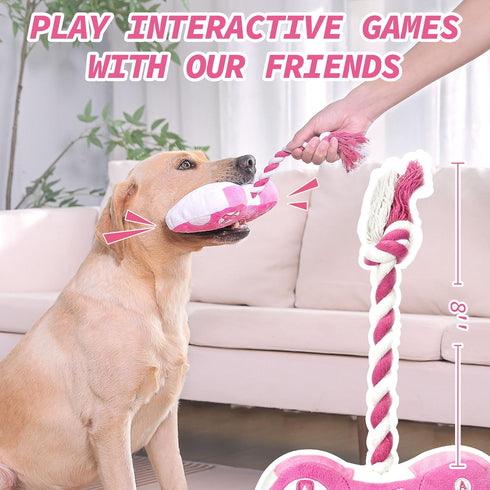 Cute Dog Plush Toys: Squeaky Toys with Crinkle Paper and Interactive Rope for Tug of War - Game Controller Chew Toy
