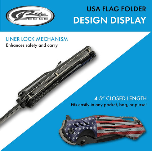 SZCO Supplies 300552-US American Flag Assisted Open Liner Lock Folding Knife, 8" Length, Red/White/Blue
