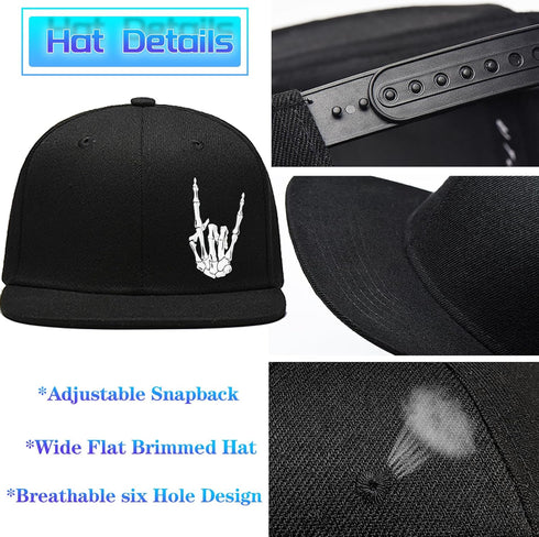 Snapback Hats for Men - Flat Bill, Fitted, Cool Skull Black Baseball Hats