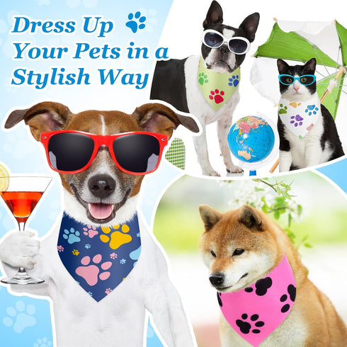 100 Set (19.7 13.8 13.8 Inch) Abbylike Pcs Paw Print Dog Bandanas Bulk Soft Triangle Kerchief Bibs Scarf for Pets Dogs