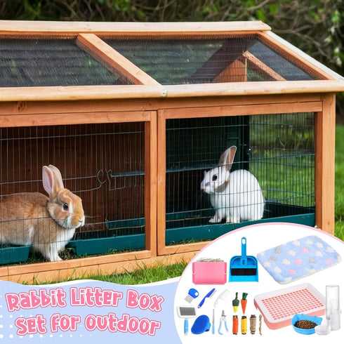 19 Set Pcs Rabbit Starter Kit Small Bunny Litter Box Rabbit Grooming Kit Water Bottle Bunny Toys Hay Feeder Bowl