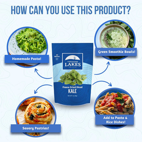 Thousand Lakes Freeze Dried Vegetables - Diced Kale 2-pack, 100% Kale Flakes, No Salt Added