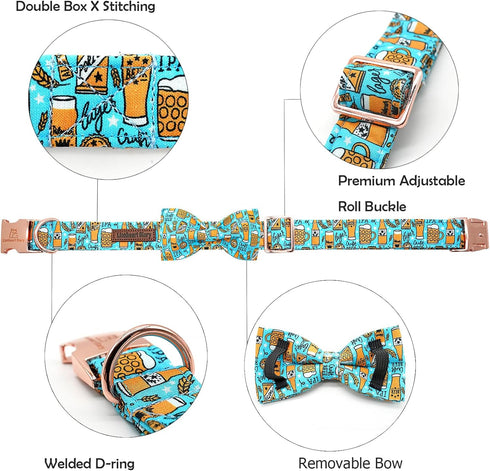 Lionheart glory Dog Collar with Bow, Adjustable Soft Blue Collar for Small Dogs, Party Collar for Boys or Girls