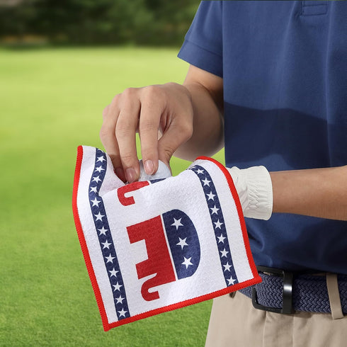 Republican Elephant Patriotic Golf Towel Set - Microfiber Waffle and Ball Towels with Clip for Women and Men