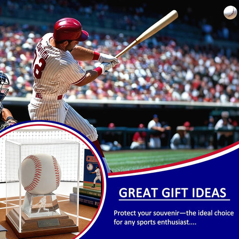 SXDSXK Baseball Display Case, Baseball Display Stand with LED Lights , Wooden Stand and a Bronze Medal,Cube Baseball