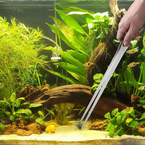 Long Tweezers for Aquarium 15 inch - 2 Pcs Stainless Steel Reptile Feeding Tongs, Curved and Straight Design