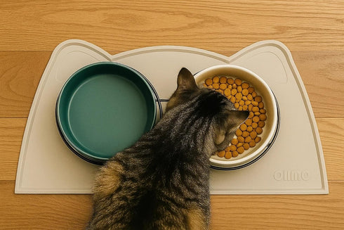 18 9.8'') OHMO - Cat Food Mat, Silicone Pet Feeding Mat for Floor Non-Skid Waterproof Dog Water Bowl Tray, Easy