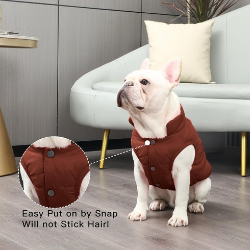 2 Layers Fleece Lined Warm Dog Jacket for Puppy, Soft Windproof Small Dog Coat, Brown, M