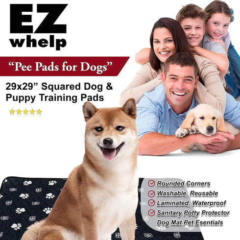 29x29 Inch, 2 Pack EZwhelp Reusable Dog Pee Pads, Washable Waterproof Mats for Dog Potty Training or Whelping Pads