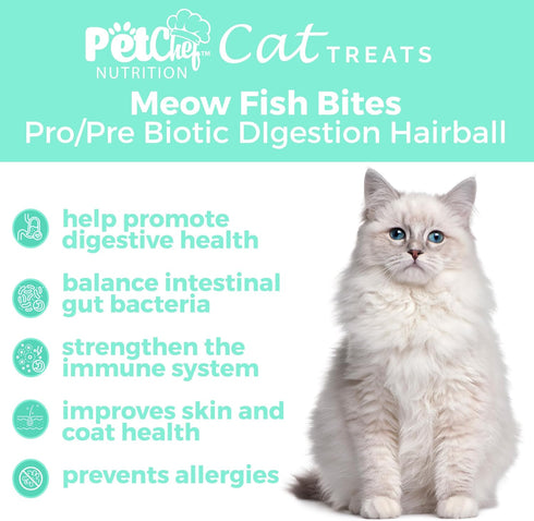 Pet Chef Meow Bites: Premium Probiotic Cat Treats for Better Digestion and Health with Feline-Specific Probiotics