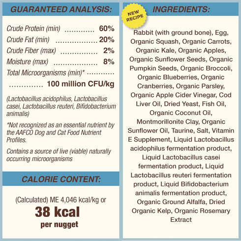 Primal Freeze Dried Cat Food Nuggets Rabbit; Complete & Balanced Meal or Topper; Premium, Grain Free, High Protein