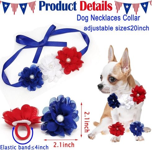 4PCS Pet Independence Day Costume, 4th of July Dog Tulle Dress Collar Flowers, Cute Tutu Skirt USA Patriotic Outfit